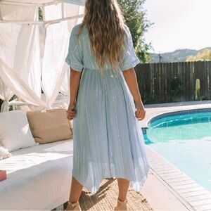 Vici Light Blue and Gold Midi Dress